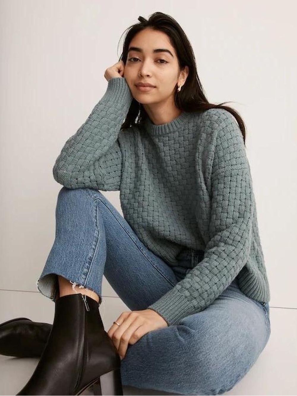 Madewell Blue Basketweave Stitch Sweater